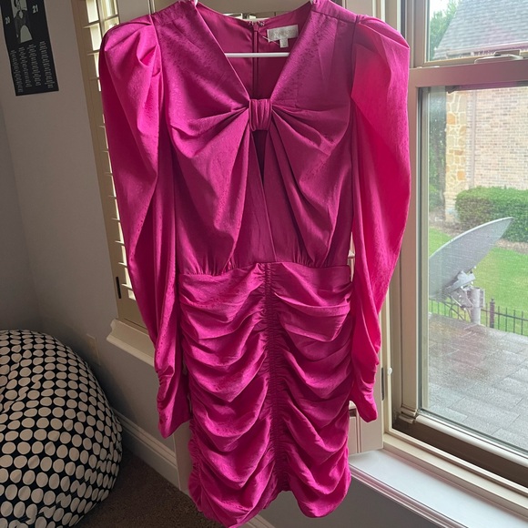 Ronny Kobo Flora Dress Hot Pink Long Sleeve Mini Dress Size Medium - Picture 2 of 4